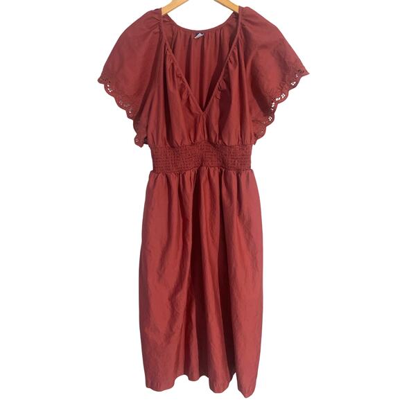Old Navy midi dress women’s size L mauve rose cotton poplin peasant milkmaid - Picture 1 of 6